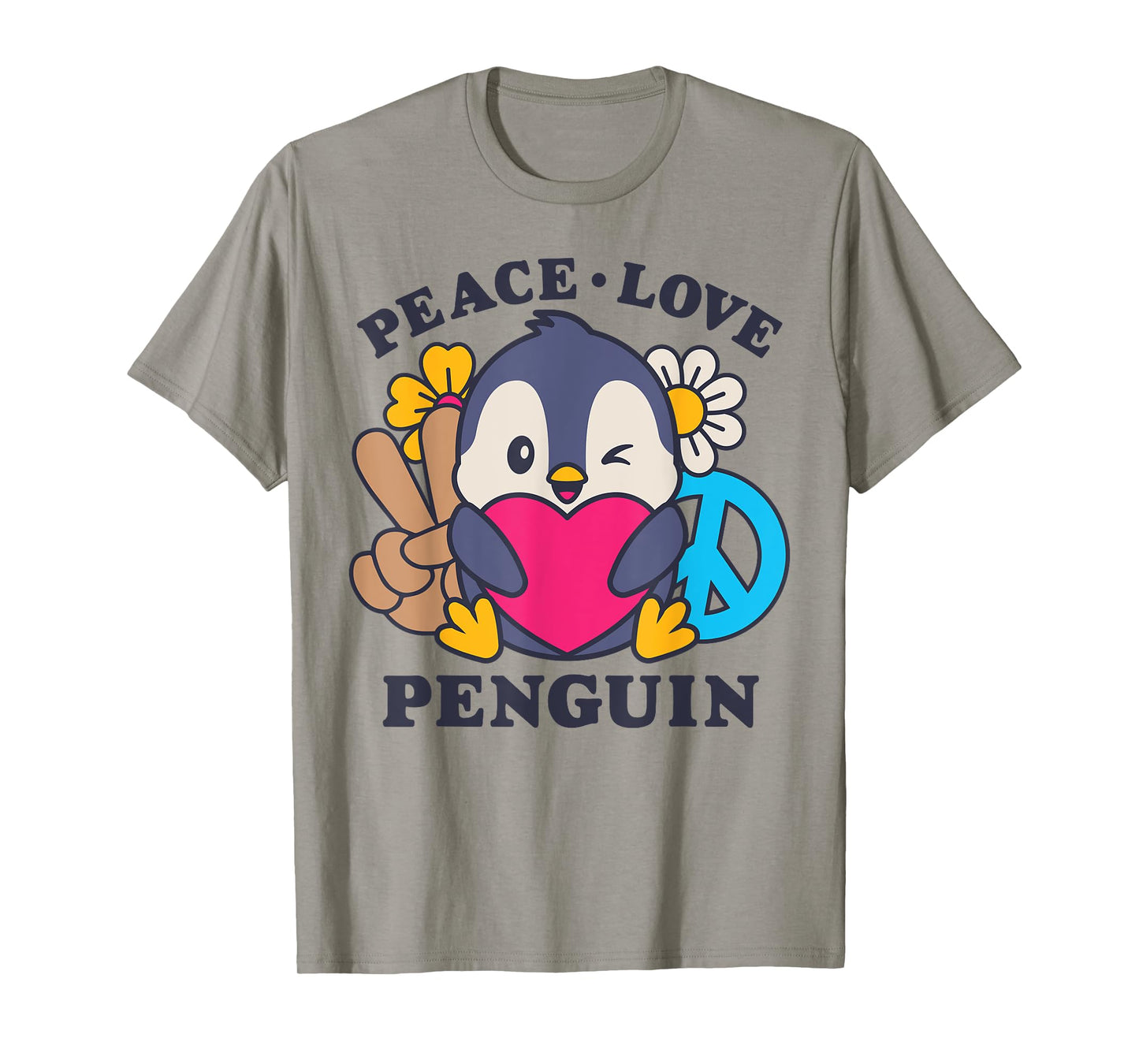 Peace Love Penguin Lovers Men Women Cute Bird Flowers Floral T-Shirt