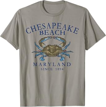 Chesapeake Bay Maryland Blue Crab Arched Navy Blue Letters T-Shirt