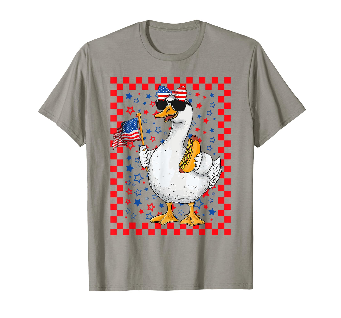 Cute Gooses & Bow Holding Hotdog USA Flag 4th Of July Girls T-Shirt