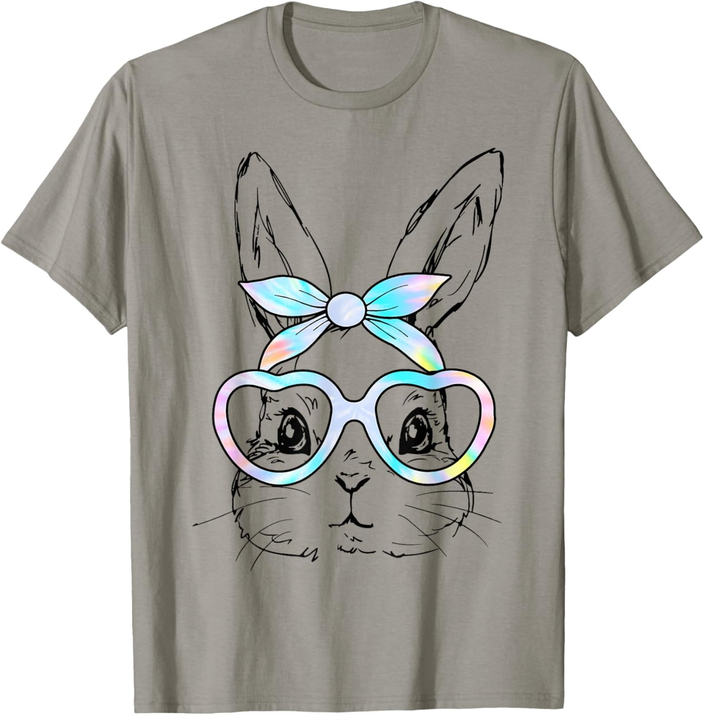 Cute Bunny Rabbit Face Tie Dye Glasses Girl Happy Easter Day T-Shirt
