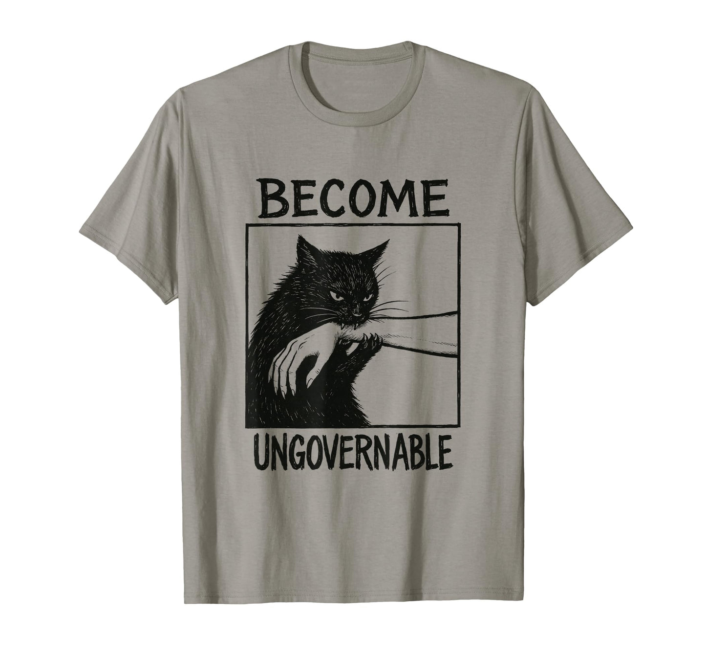 Become Ungovernable Black Cat Biting Hand Funny Cat Lover T-Shirt