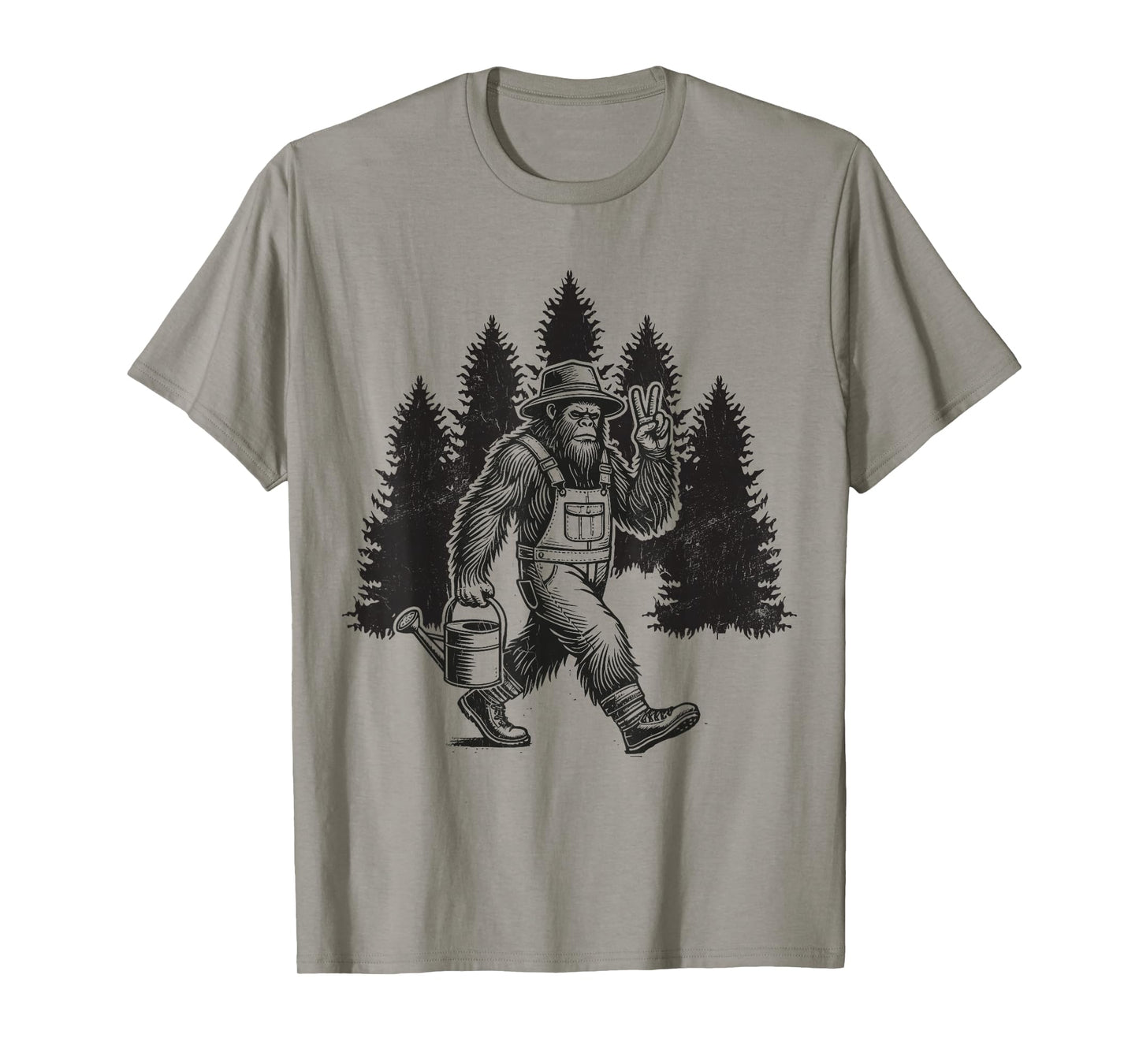 Bigfoot Gardener Watering Plants Retro Sasquatch Gardening T-Shirt