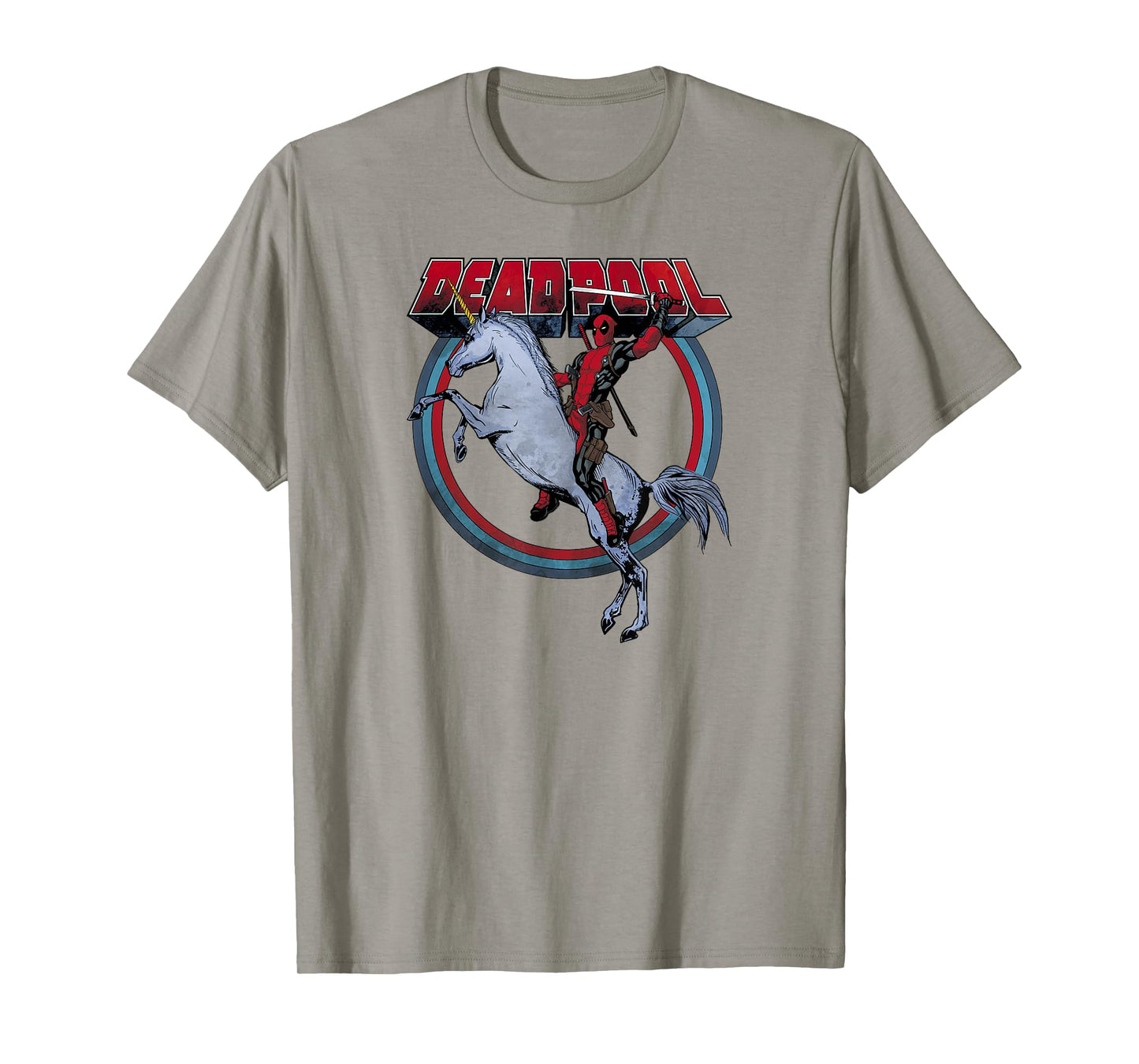 Marvel Deadpool Riding A Unicorn Circle Graphic T-Shirt C2 T-Shirt