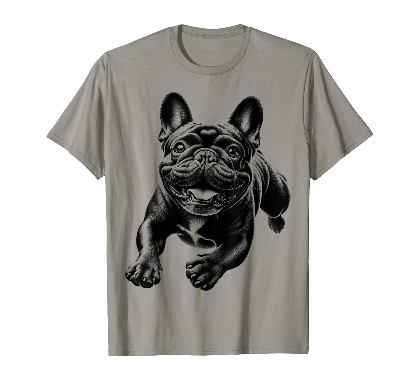 Cheerful Black French Bulldog in Jump Men Women Kids T-Shirt