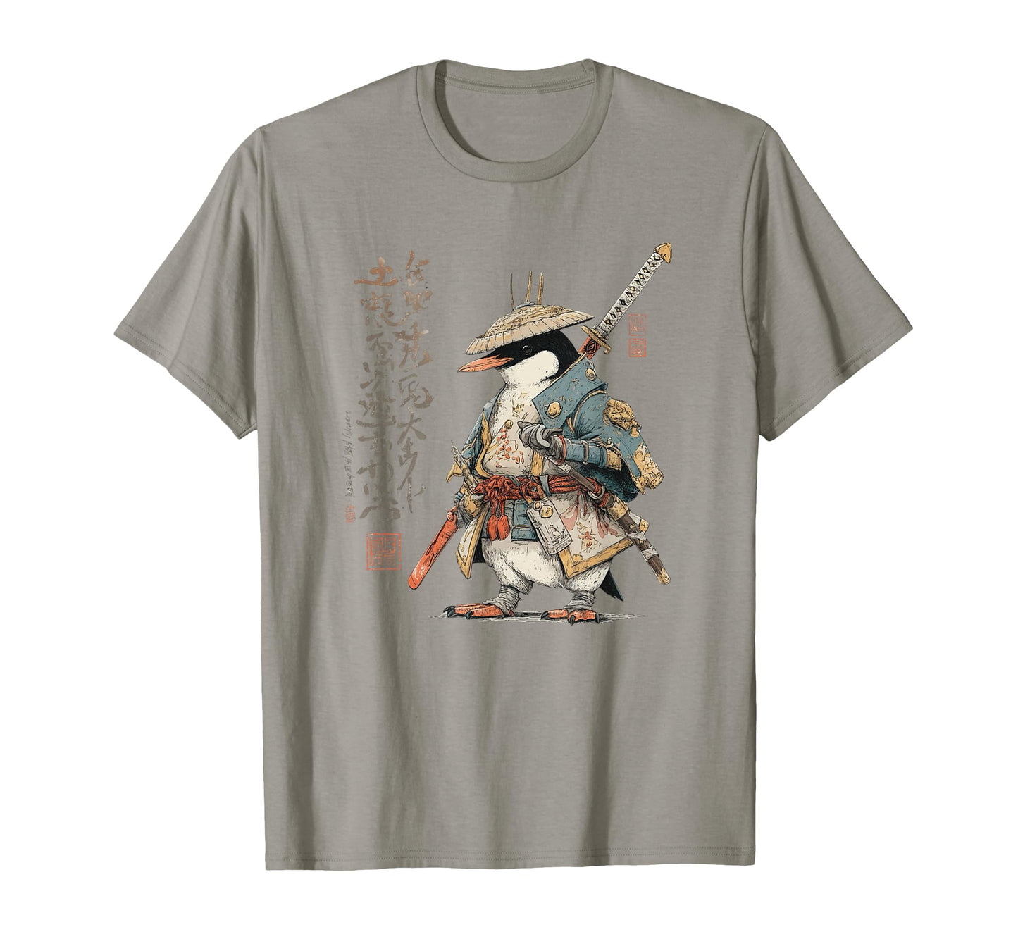 Japanese Woodblock Art Penguin Samurai Animal T-Shirt