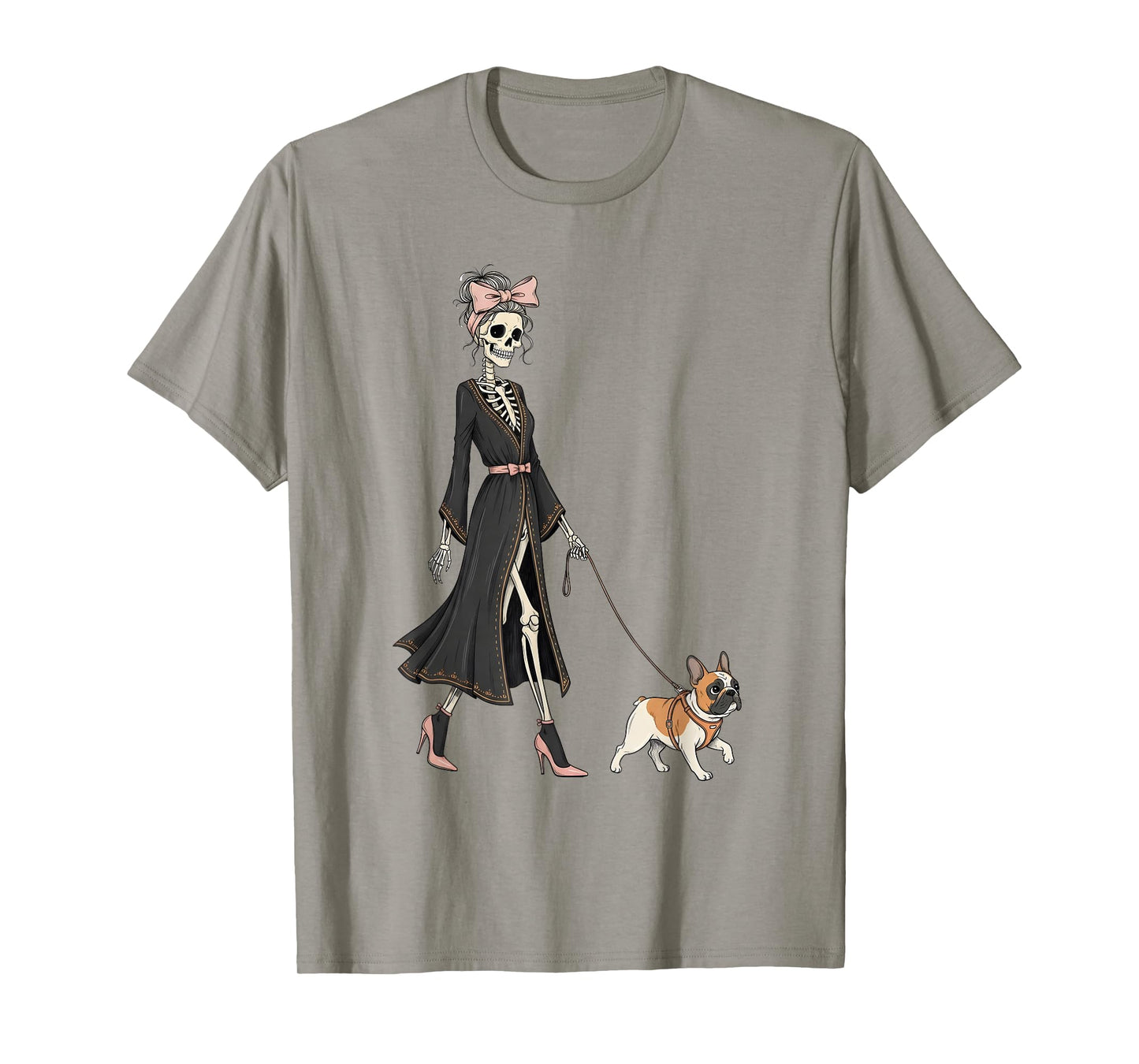 Skeleton French Bulldog Dog Walking Halloween Women T-Shirt