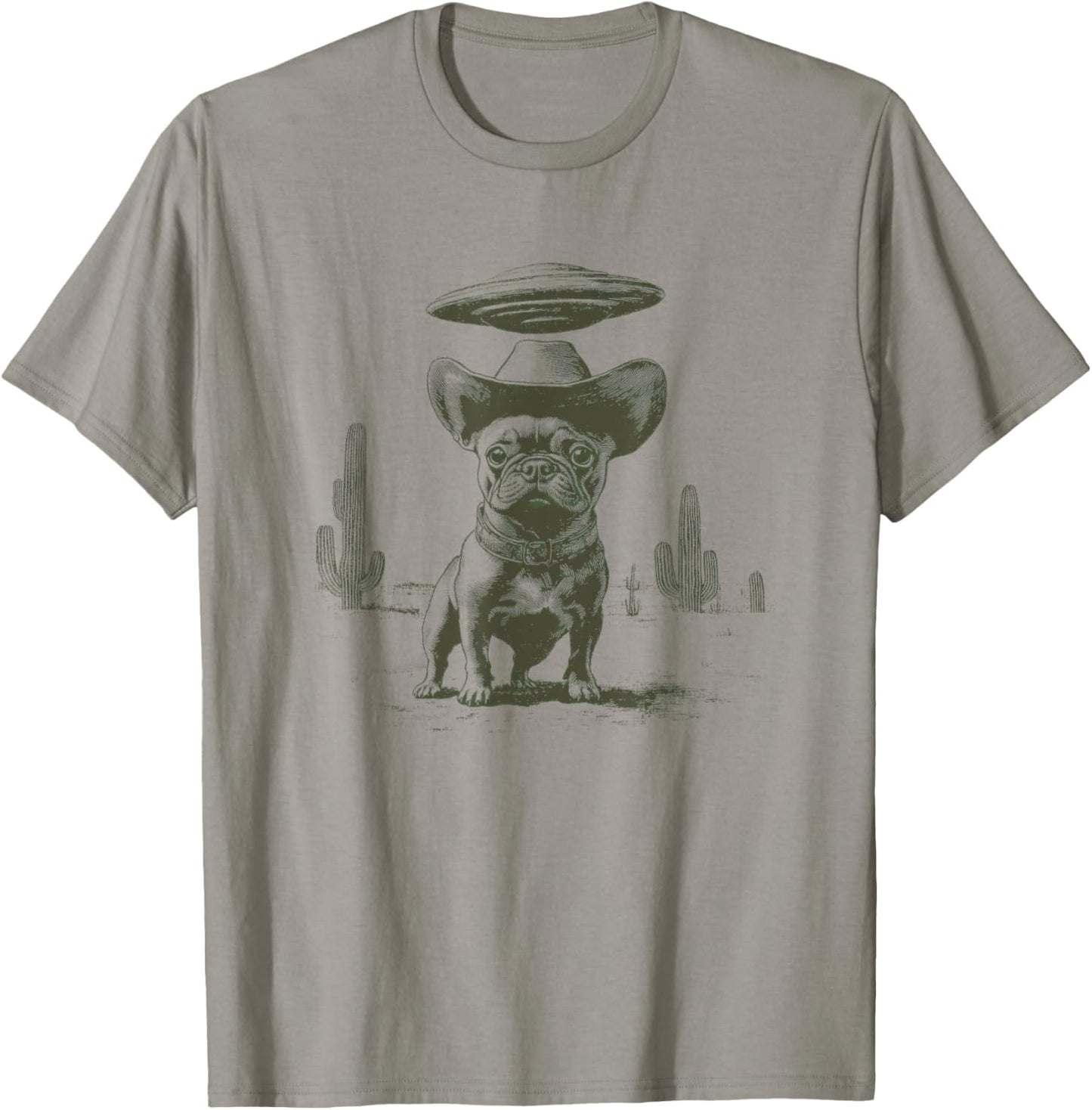 French Bulldog With Cowboy Hat In Desert UFO ALien T-Shirt