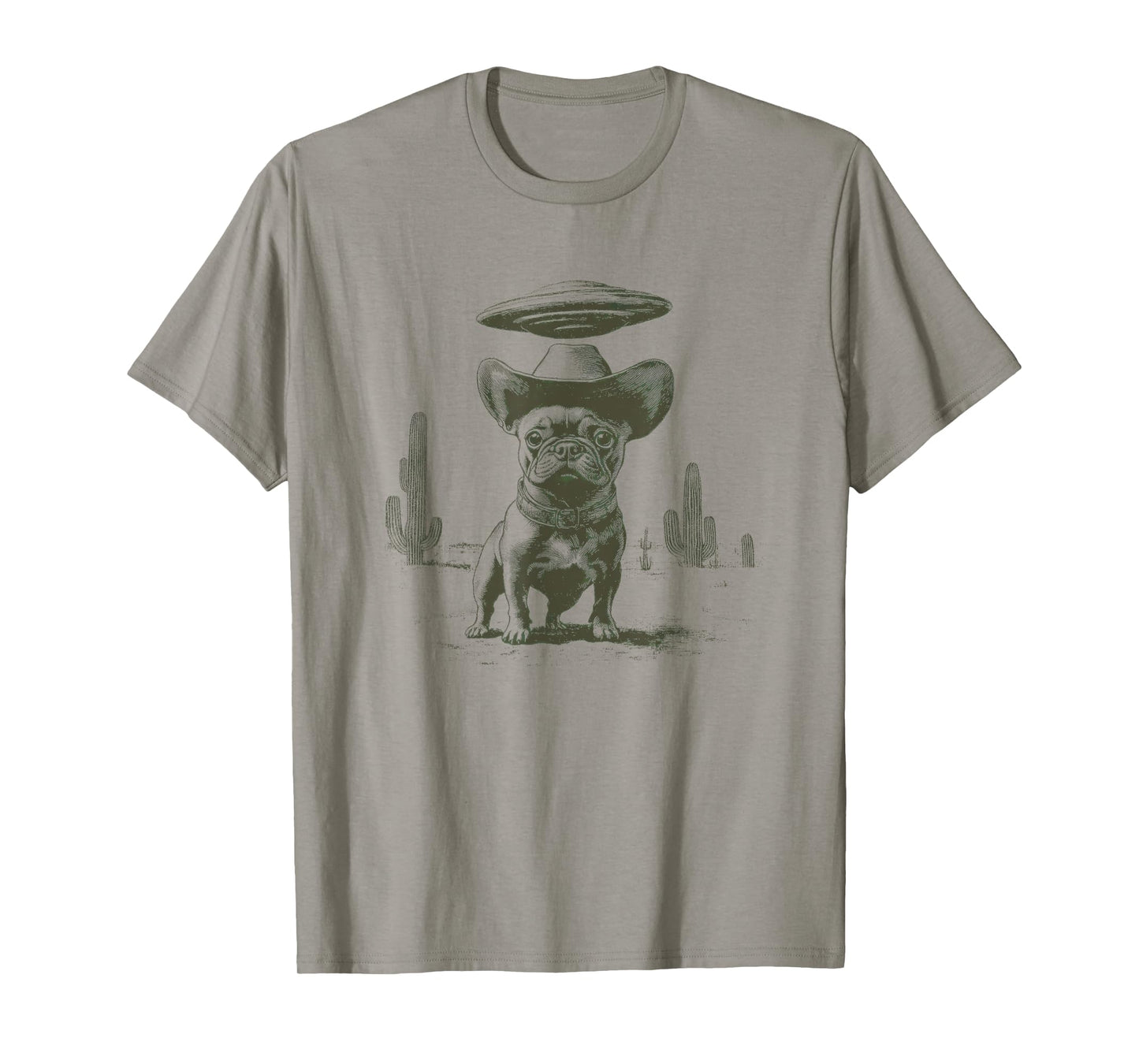 French Bulldog With Cowboy Hat In Desert UFO ALien T-Shirt
