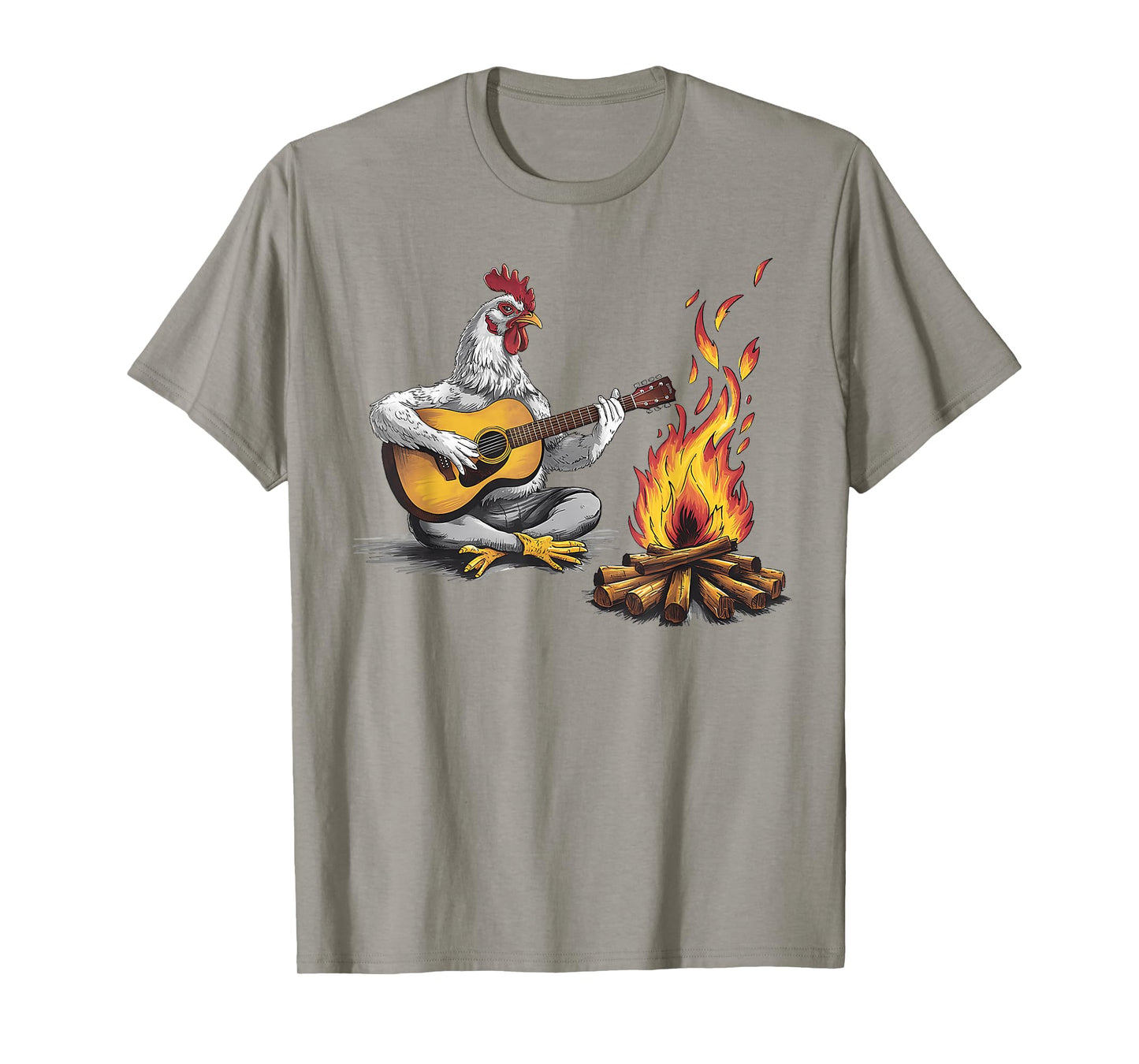 Funny graphic design Chicken Playing Guitar with Campfire T-Shirt