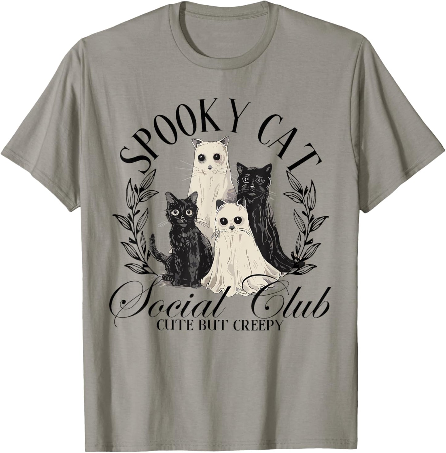 Spooky Cat Social Club Ghost Cat Halloween Gothic Black Cat T-Shirt