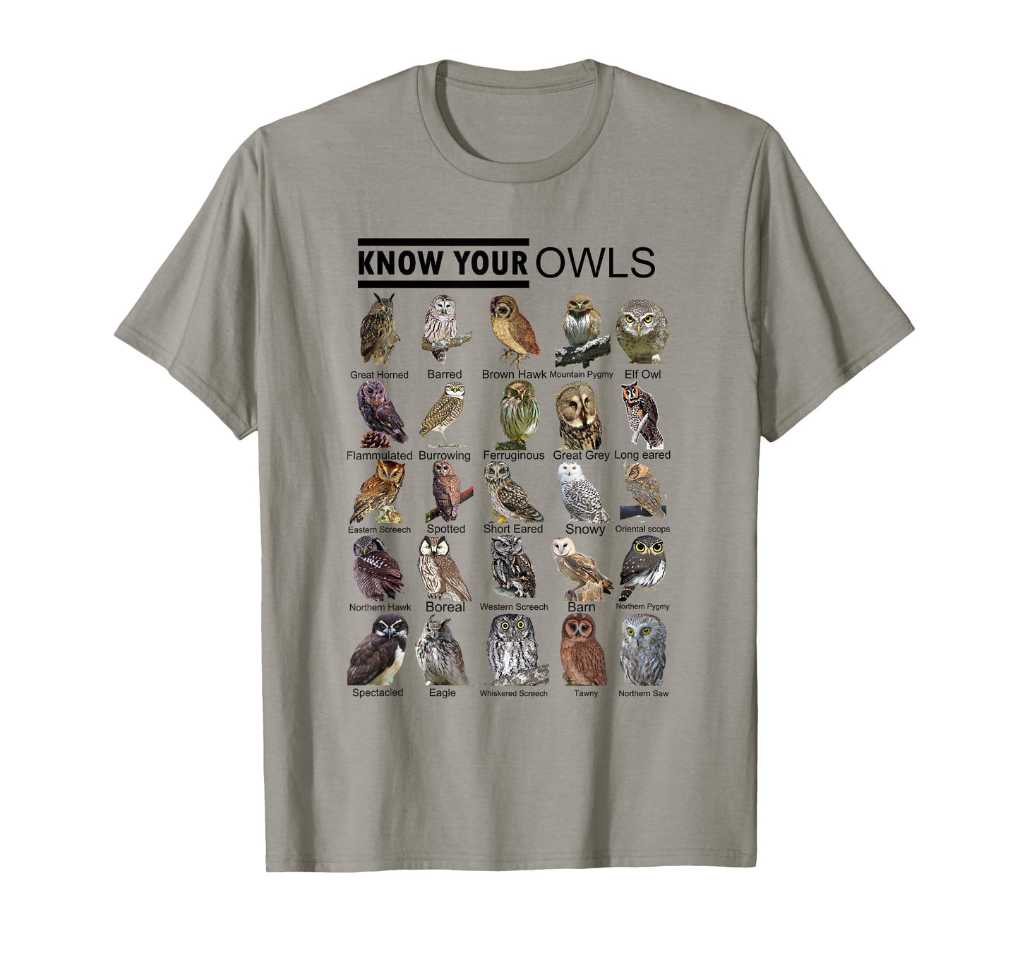 Know Your Owls All Type of Owl Spirit Animal For Owl Lovers T-Shirt