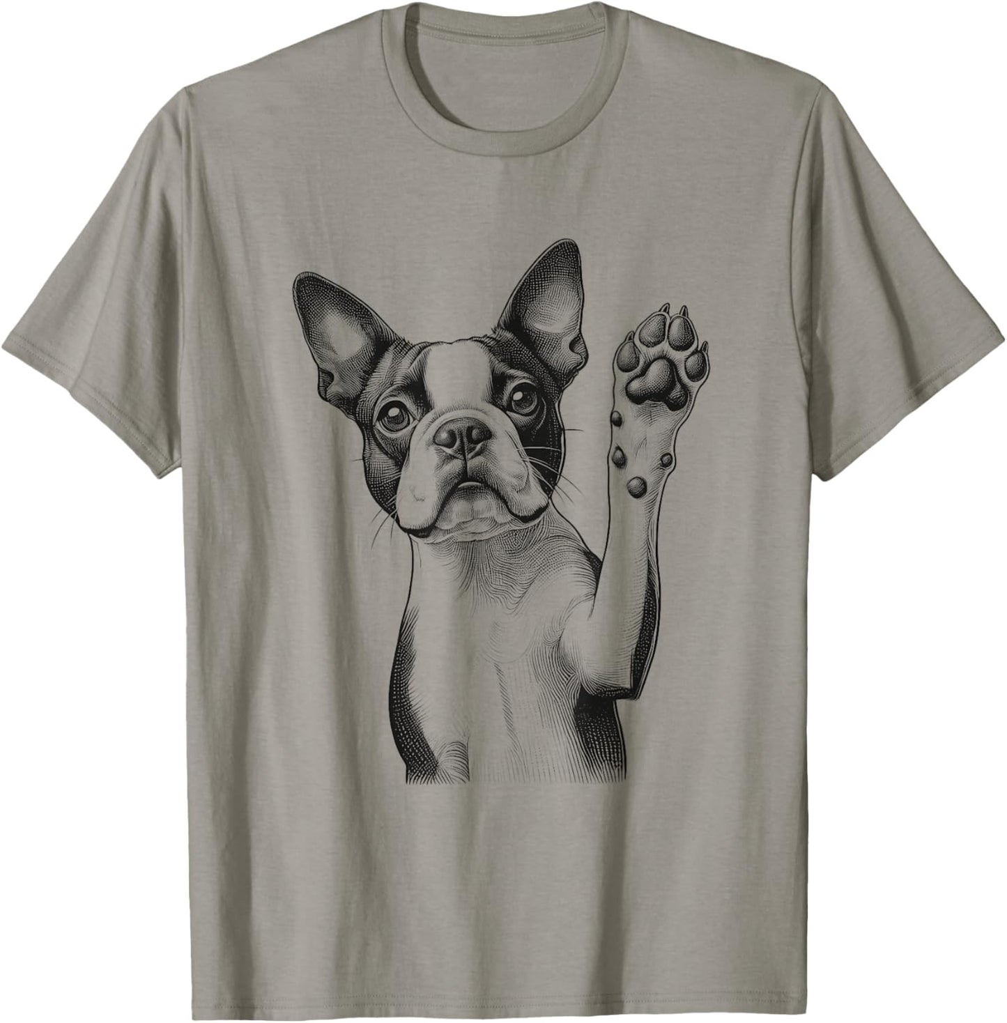 Boston Terrier Dog Raising Paw Design Idea T-Shirt