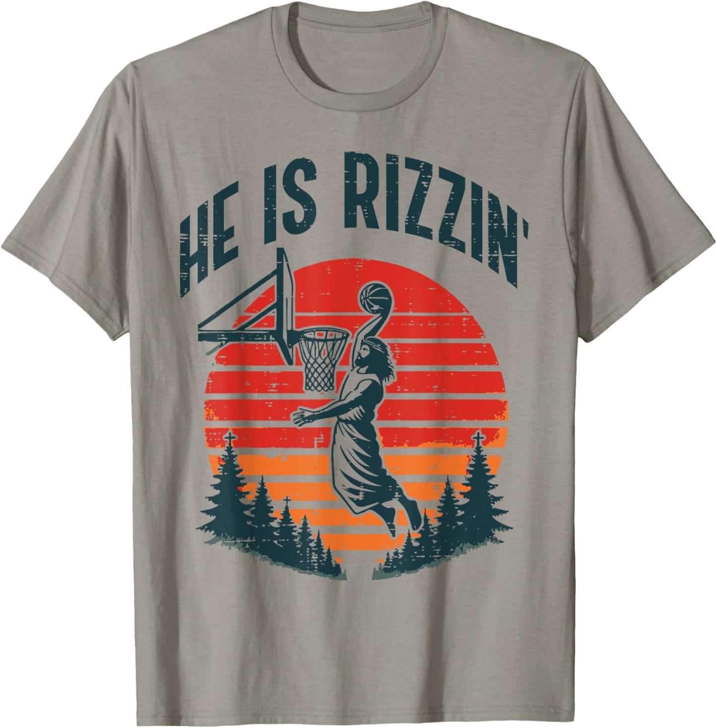 Easter He Is Rizzin Retro Basketball Religious Men Boys Kids T-Shirt