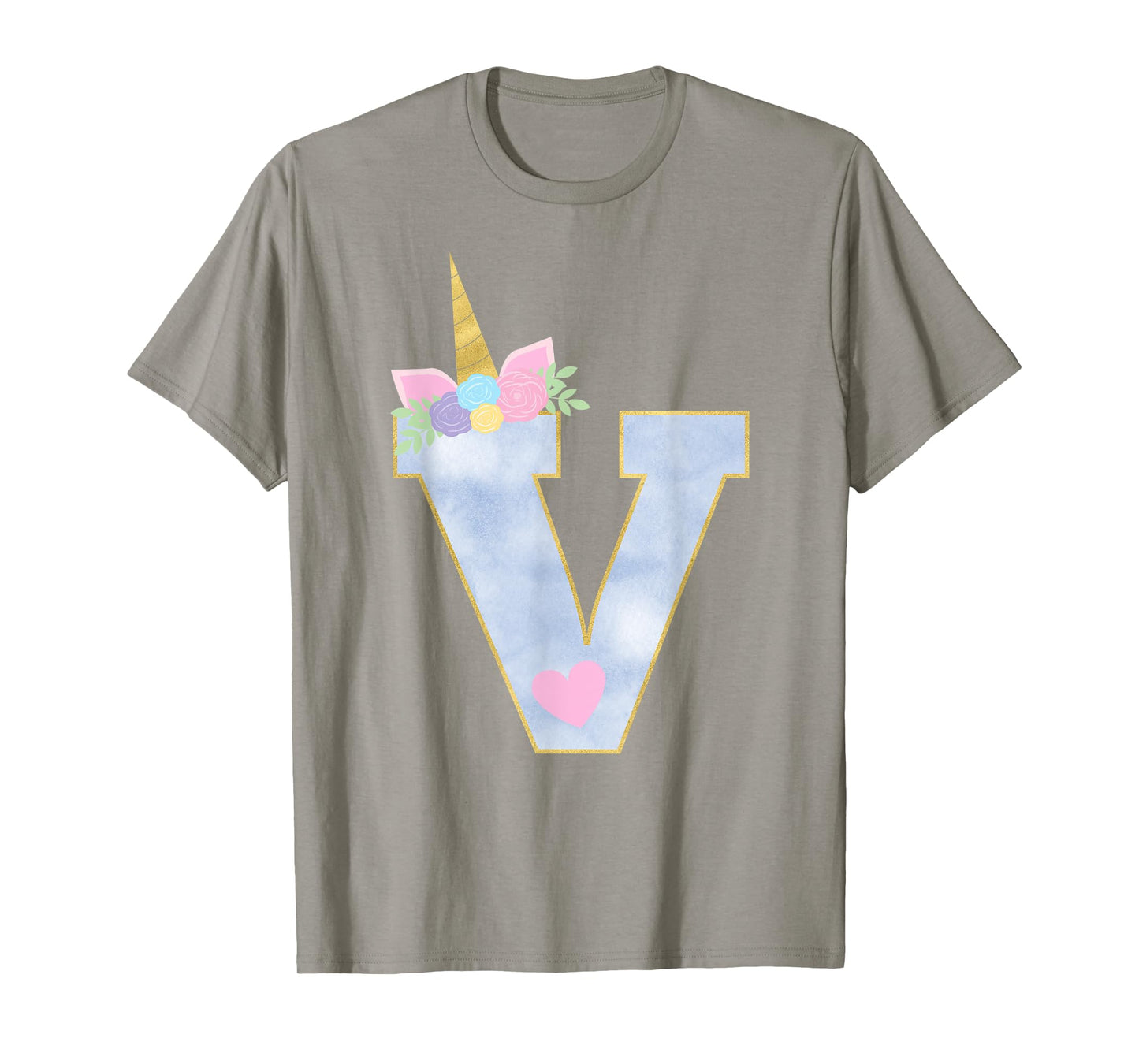 Initial Letter V Unicorn Monogram for Girls Unicorn Birthday T-Shirt