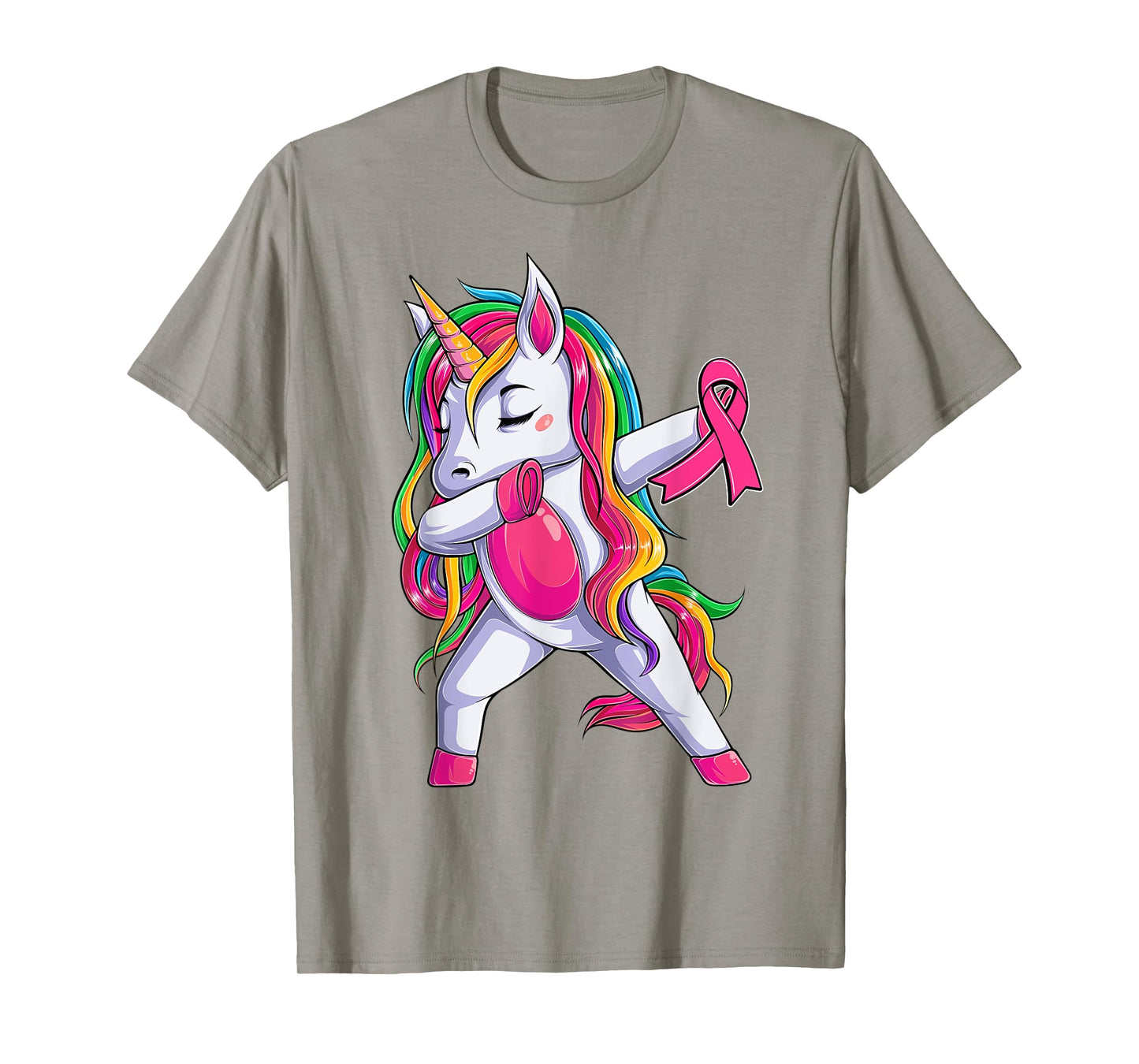Dabbing Unicorn Pink Ribbon Breast Cancer Awareness Support T-Shirt