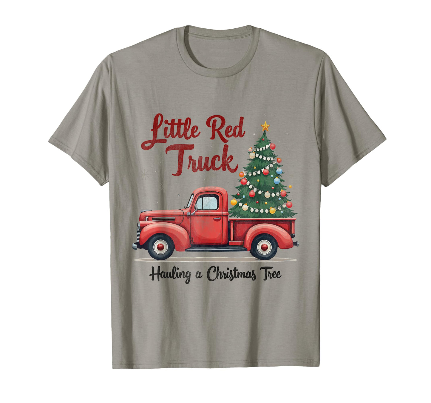 Little Red Truck Hauling a Christmas Tree Family Matching T-Shirt