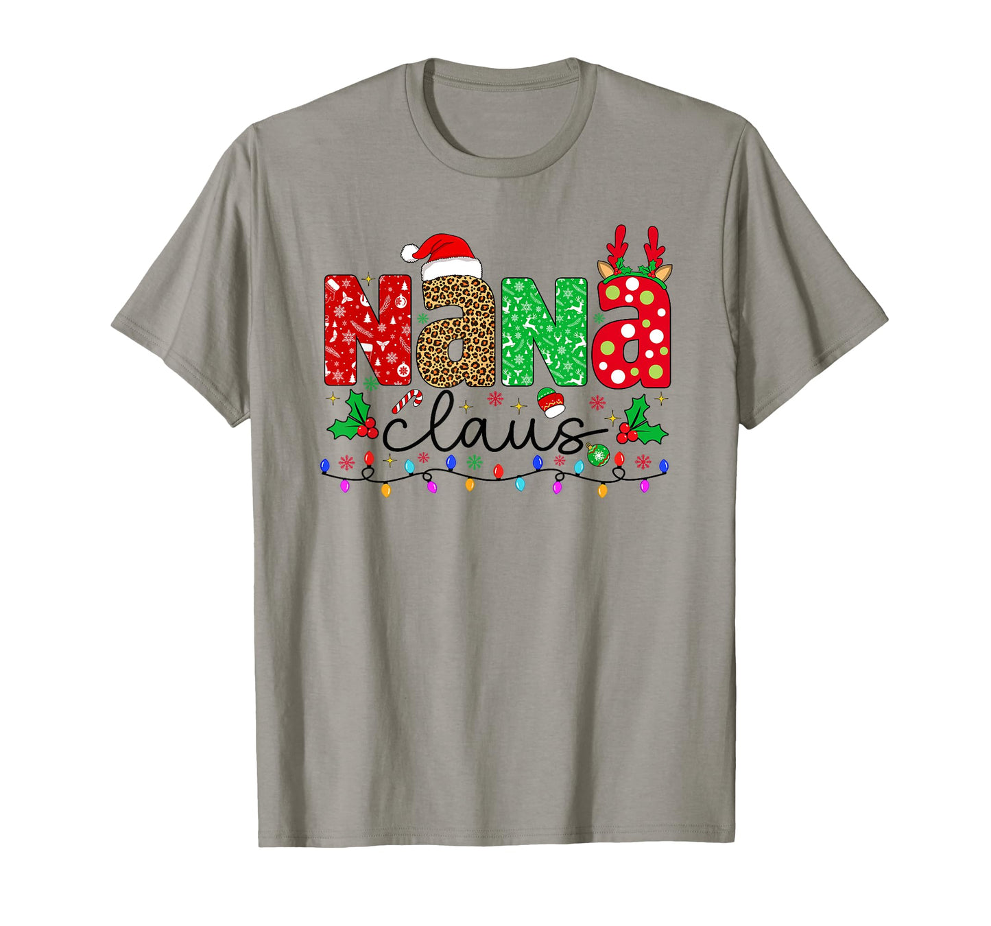 Nana Claus Christmas Lights Matching Family Xmas Pajamas T-Shirt