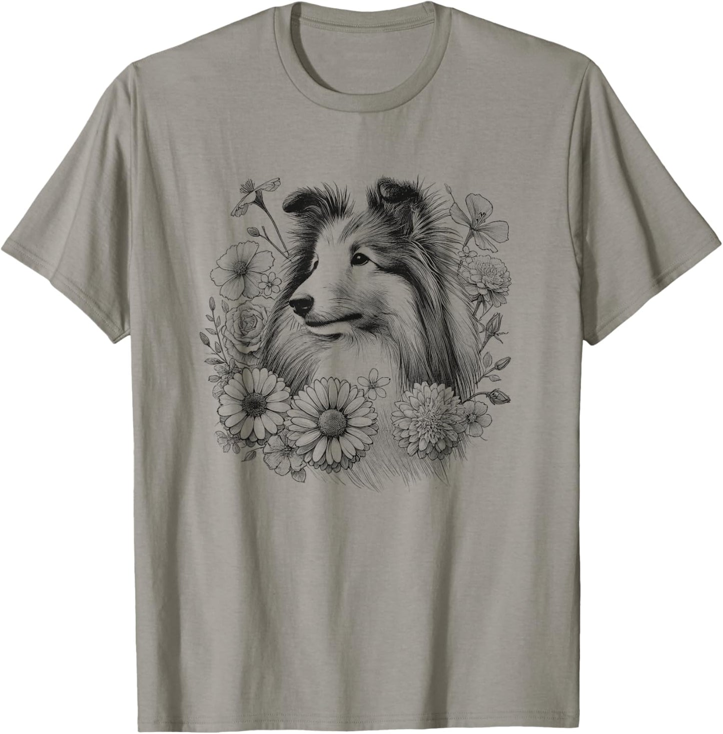 Floral Shetland Sheepdog Dog Sheltie Flower Design For Women T-Shirt