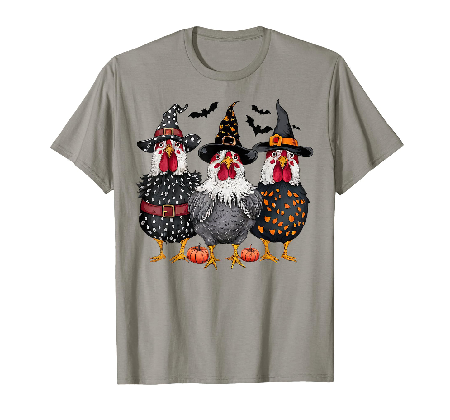 Retro Chicken Witch Hat Pumpkin Funny Halloween Women T-Shirt
