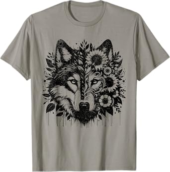 Sunflower Wolf Flowers Wolf Face for Wolves Lover women wolf T-Shirt