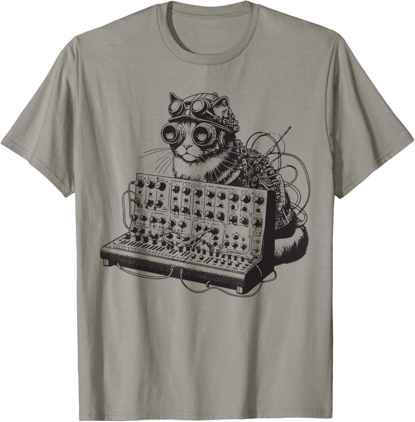 Steampunk Cat playing Synthesizer Synth Kitten Techno Music T-Shirt