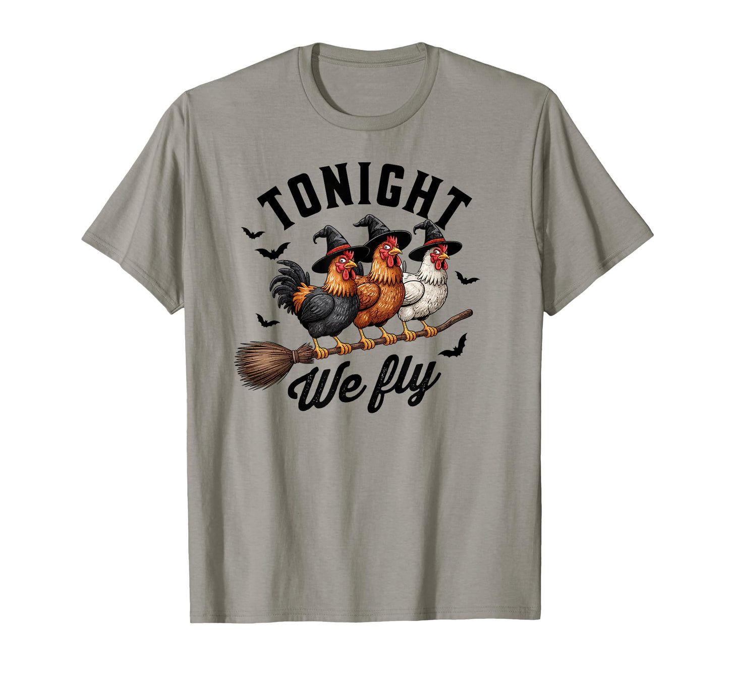 Tonight We Fly Halloween Funny Chicken on Broom Witch Spooky T-Shirt