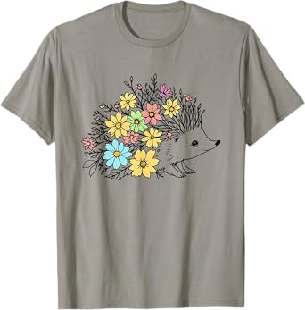 Floral Hedgehog And Flower Cute Hedgehog Lovers Animal T-Shirt