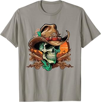 Skull Wearing Cowboy Hat Skeleton T-Shirt