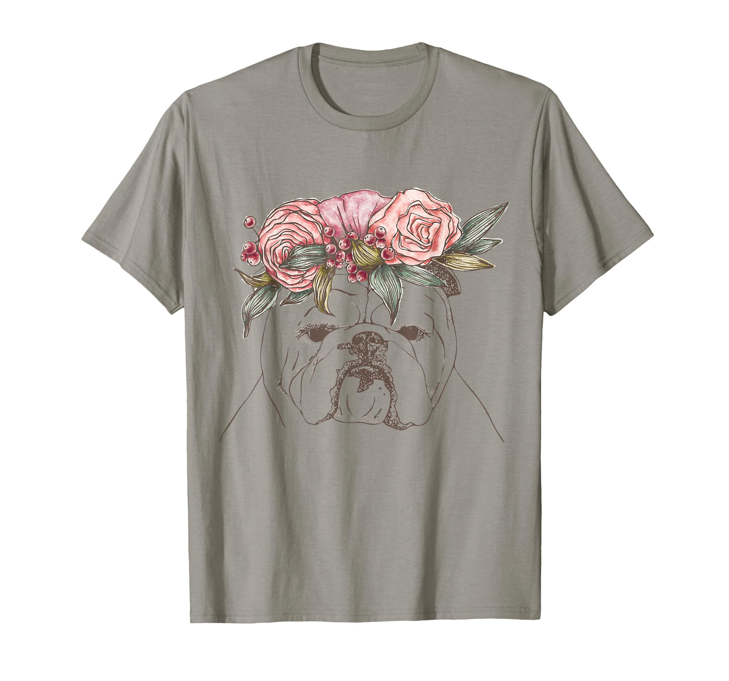 Outline with flowers English British Bulldog T-Shirt for Men Women Girls Kids