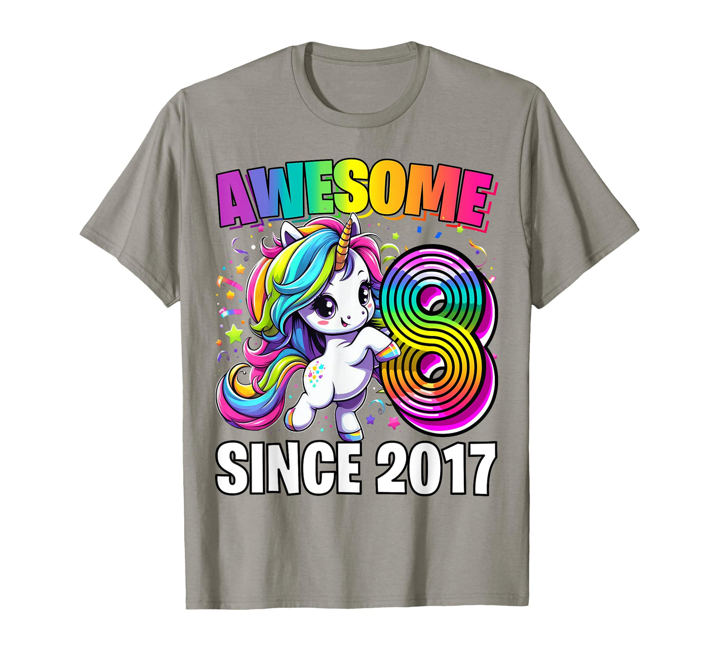 Unicorn 8th Birthday 8 Year Old Unicorn Party Girls Outfit T-Shirt