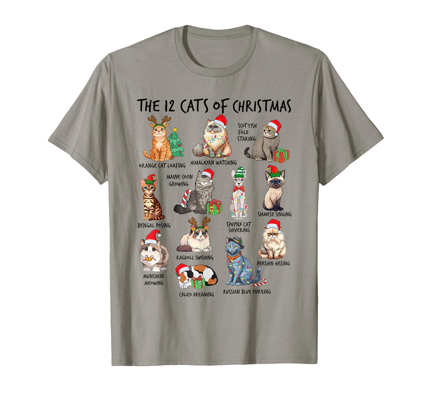 12 Cats of Christmas Funny Christmas Cat Lover Xmas Holiday Men Women Kids T-Shirt