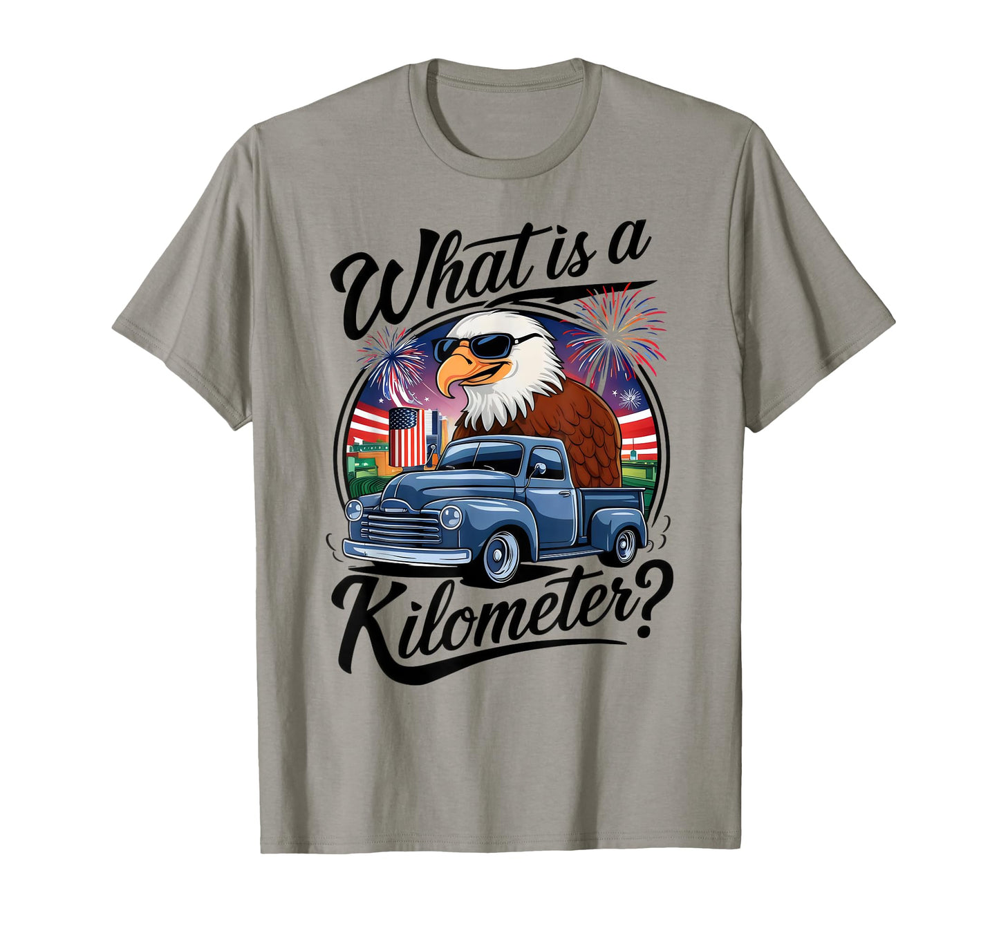 What is a Kilometer 4th of July Eagle Riding Truck T-Shirt for Women Men