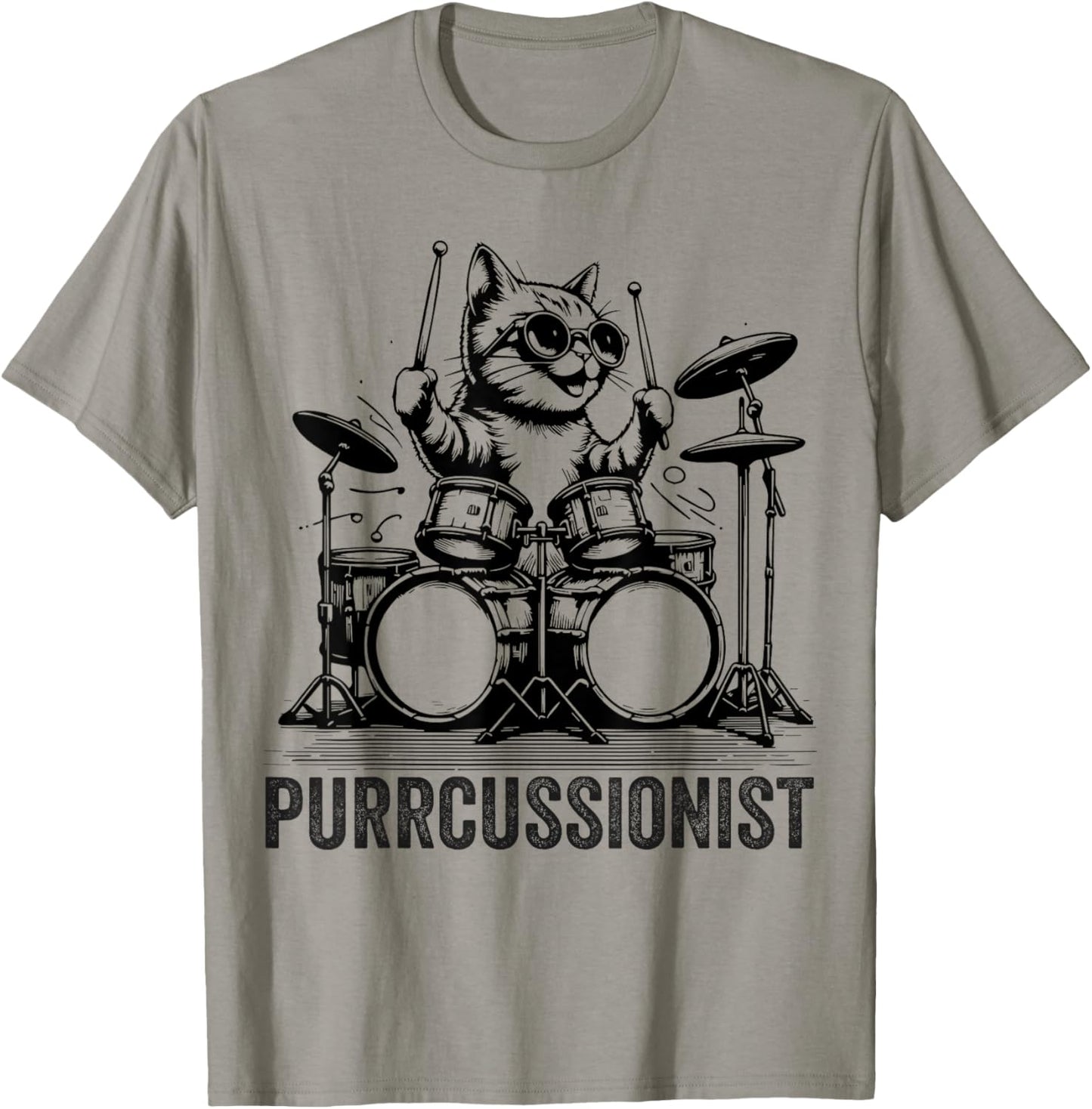 Kitten Rock Playing Drums Retro Drummer Cat Purrcussionist T-Shirt