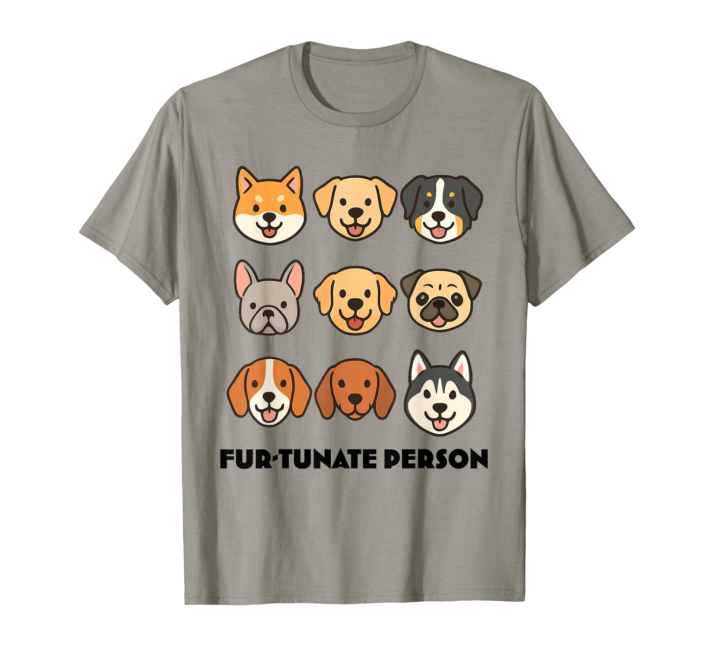 Fur-tunate Person Cute Cartoon Dog Faces Funny Puppy Lovers, T-Shirt
