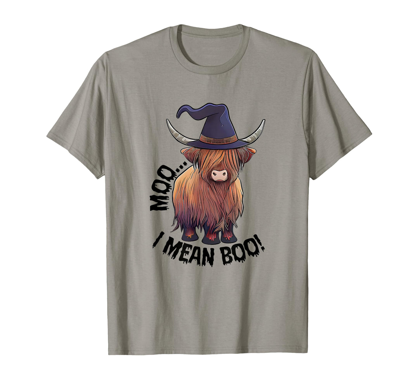 Moo I Mean Boo Halloween Highland Cow Witch Cow Lover Farm T-Shirt