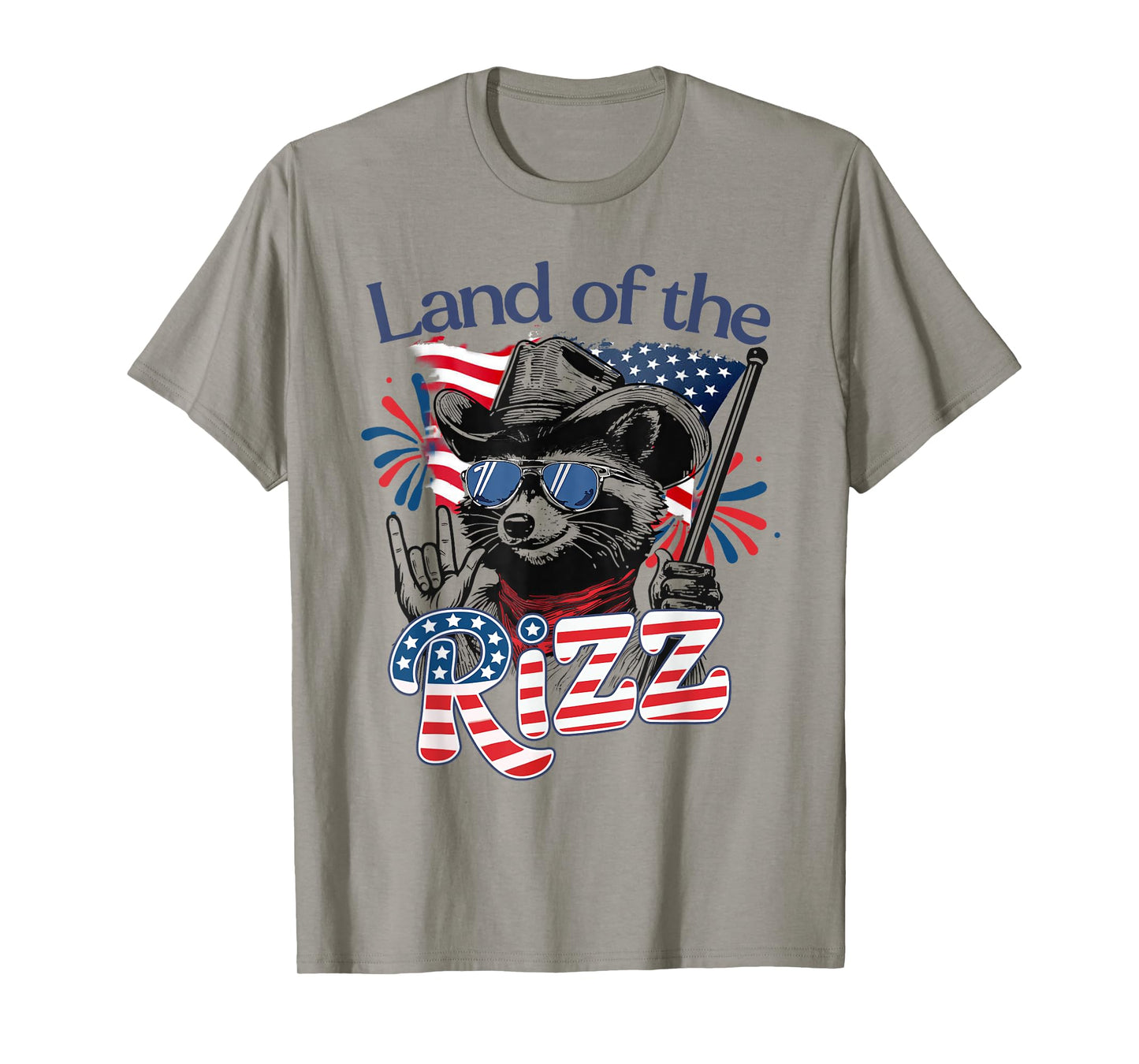 Land Of The Rizz Funny Patriotic Raccoon 4th July US Flag T-Shirt