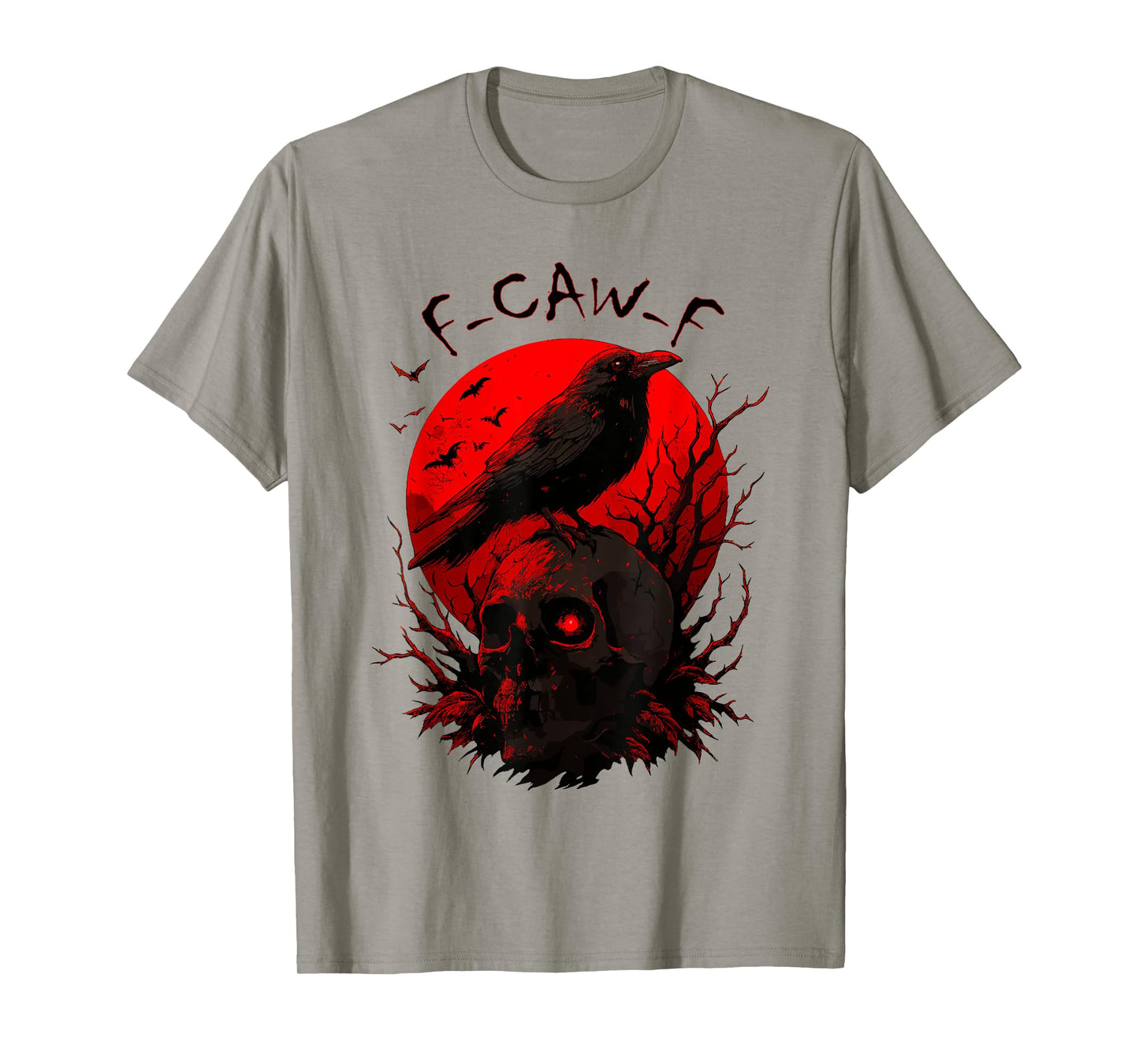 F CAW F Crow Funny Black Bird Red Moon Gothic T-Shirt