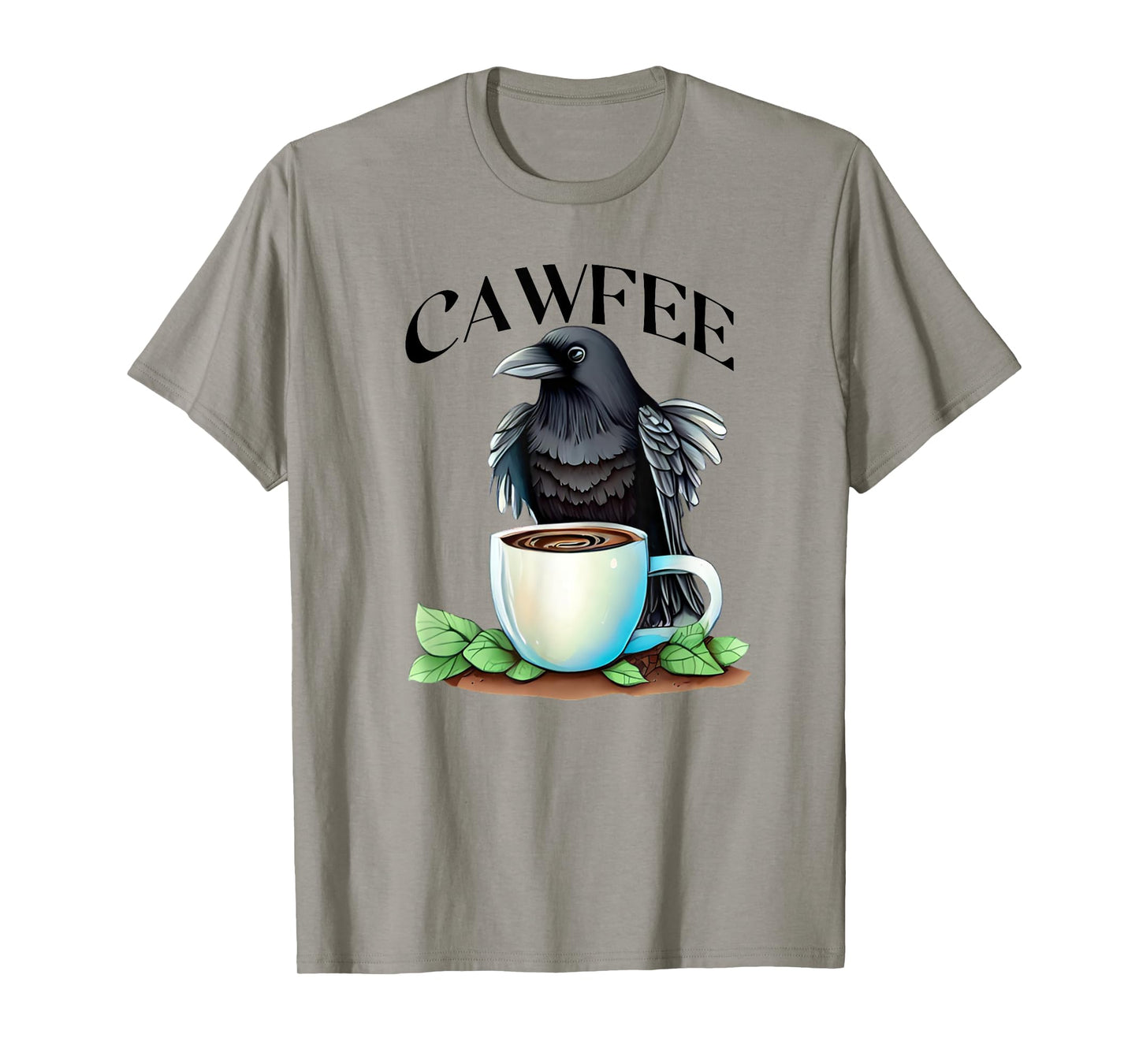 Cawfee Raven Crow Coffee Cup Leaves Bird Lover T-Shirt