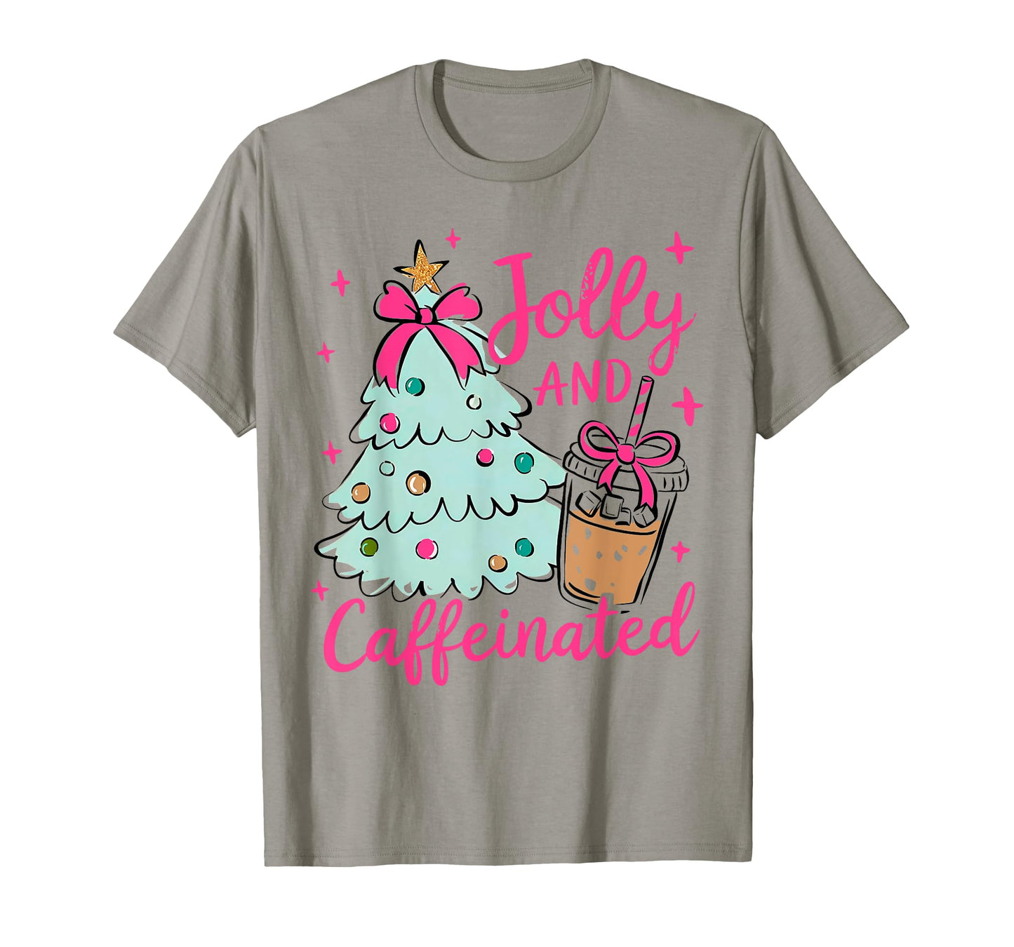 Jolly & Caffeinated Coffee Coquette Bow Xmas Tree Christmas T-Shirt