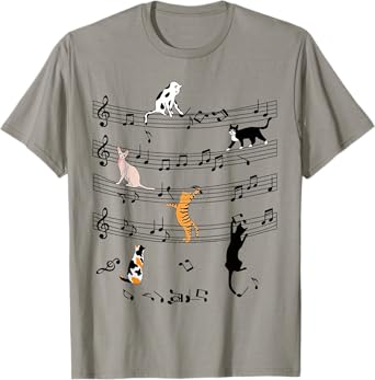 Cute Cat Kitty Playing Music Note Clef Funny Musician Art T-Shirt for Men Women Kids
