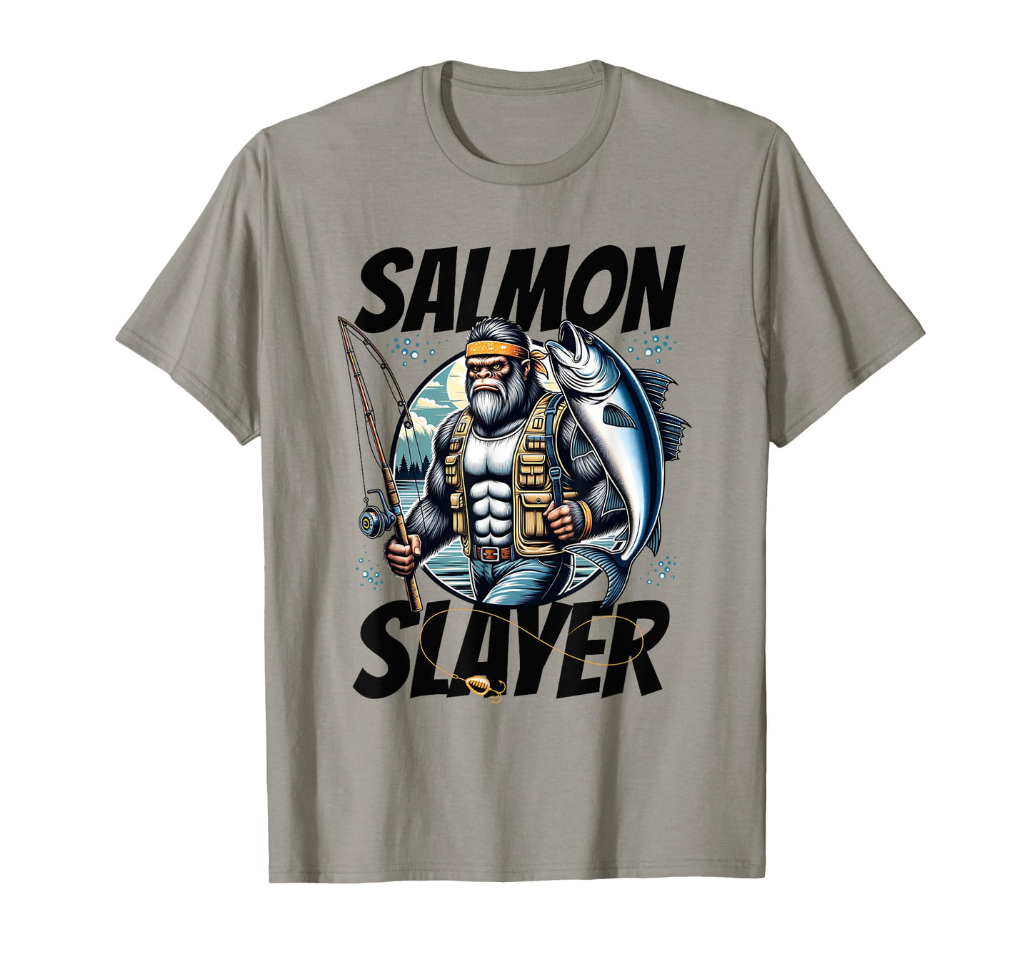 Salmon Slayer Funny Bigfoot Fishing Salmon Fish T-Shirt