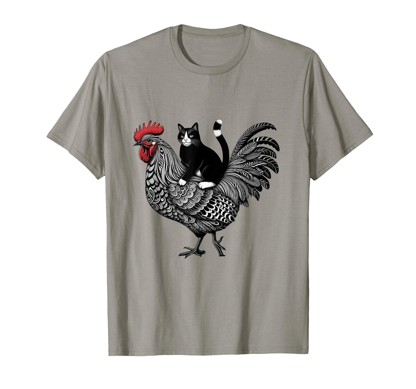 Funny Cat Riding Chicken Tuxedo Cat on a Chicken Lover Men Women T-Shirt