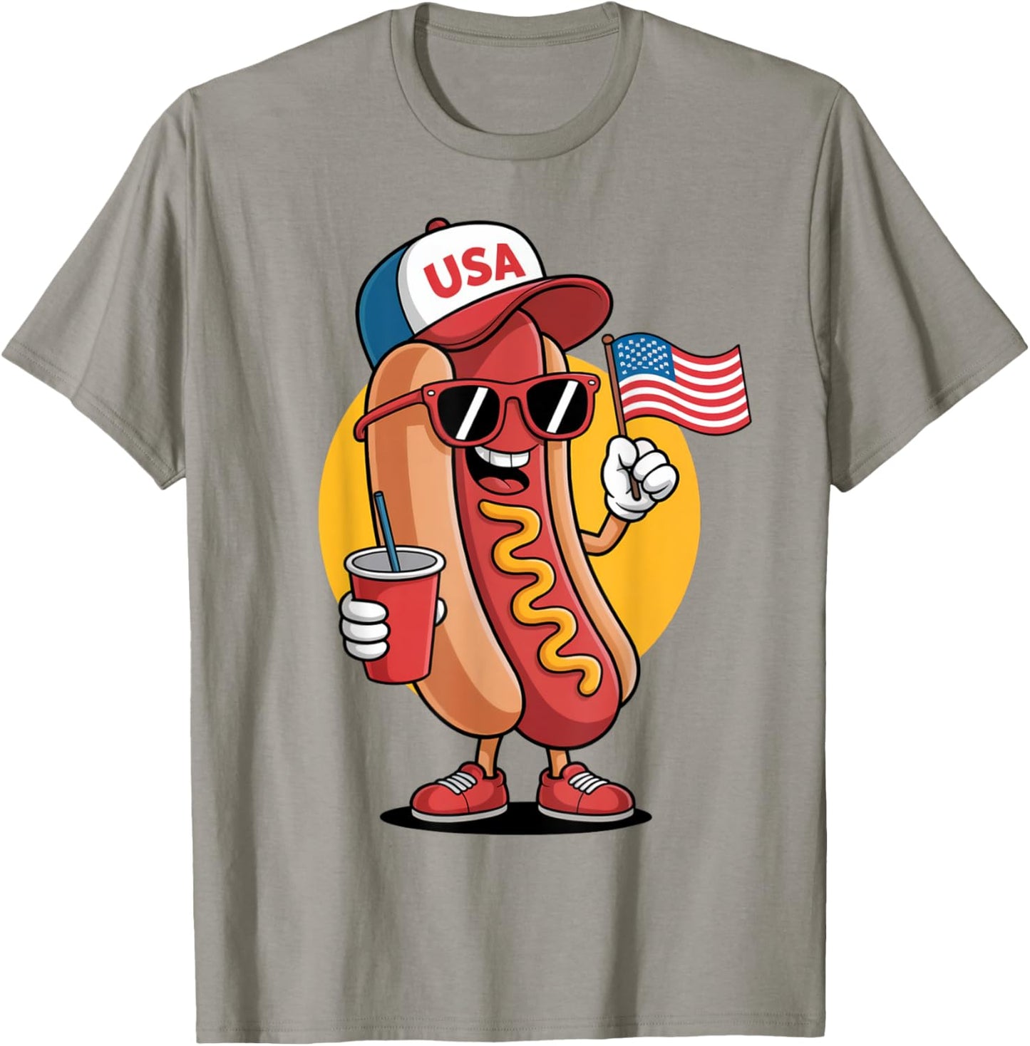 4th of July Hotdog Funny Fourth of July Patriotic USA Flag T-Shirt