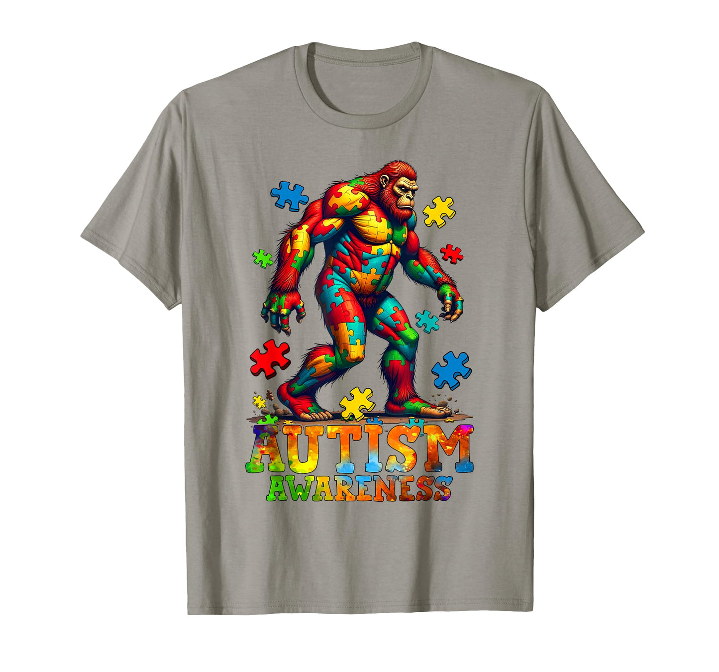 Bigfoot & Puzzle Pieces Autism Awareness Day Autistic Boys T-Shirt