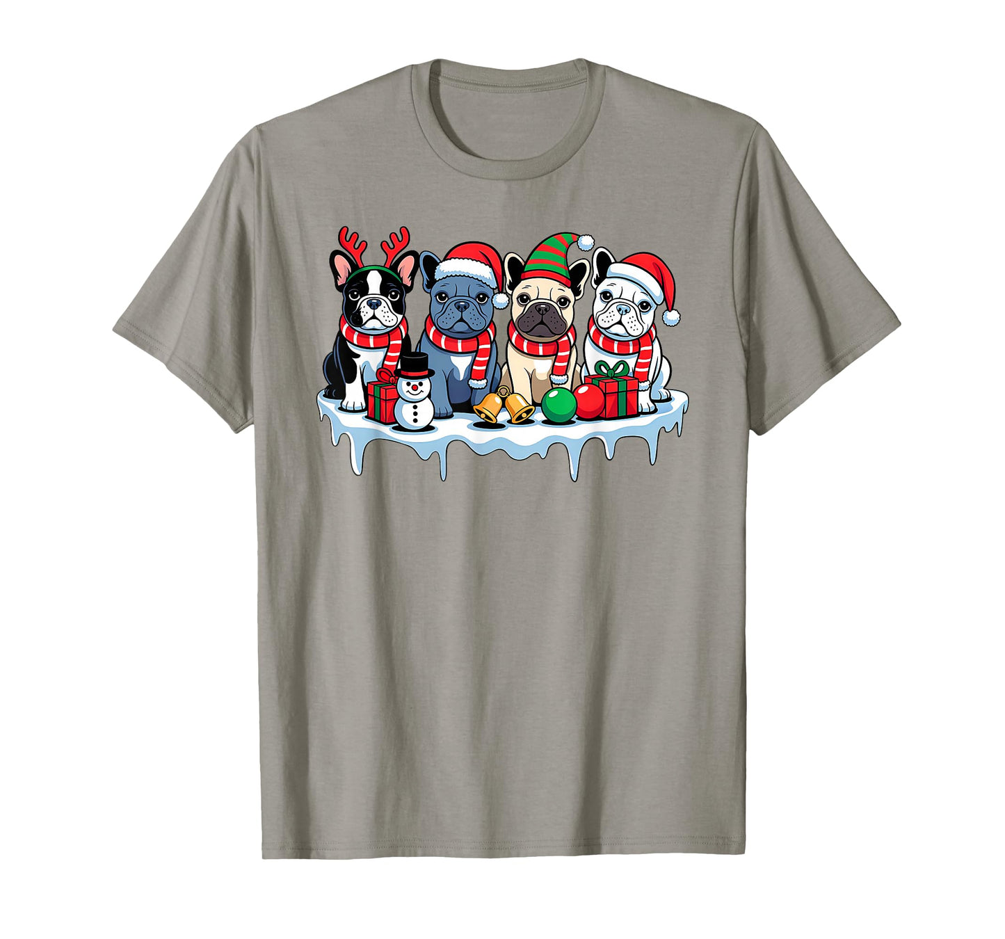 French Bulldog Christmas Lights Santa Hat Xmas Dog Lover T-Shirt