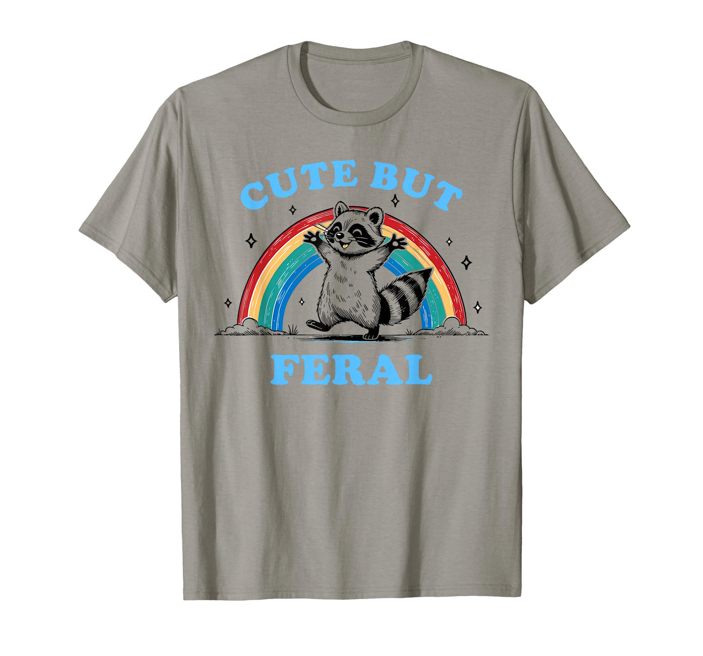 Cute But Feral Raccoon with Rainbow Funny Raccoon Kids Girls T-Shirt