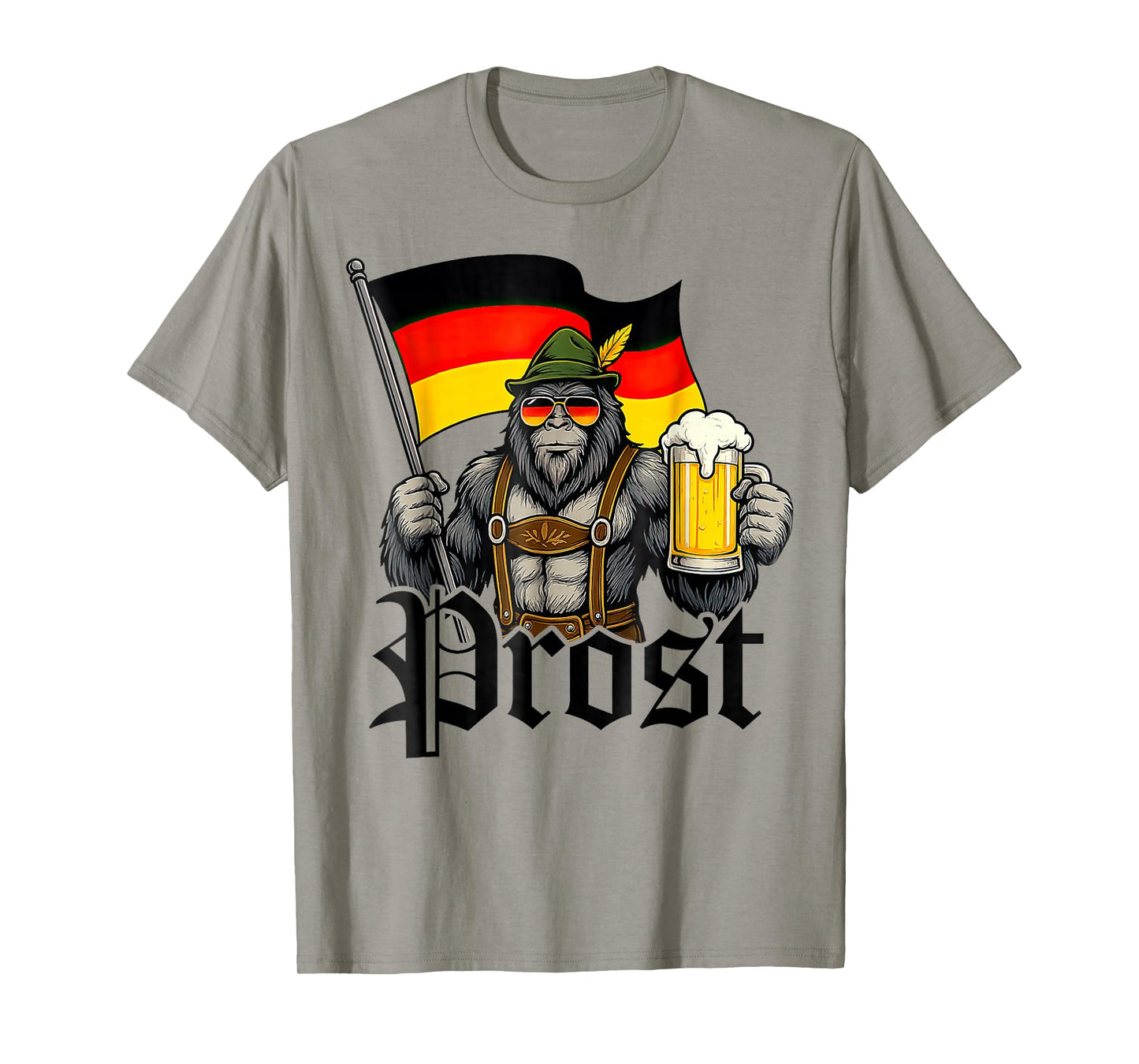 Prost Bigfoot Drinking Beer Lederhosen German Oktoberfest T-Shirt