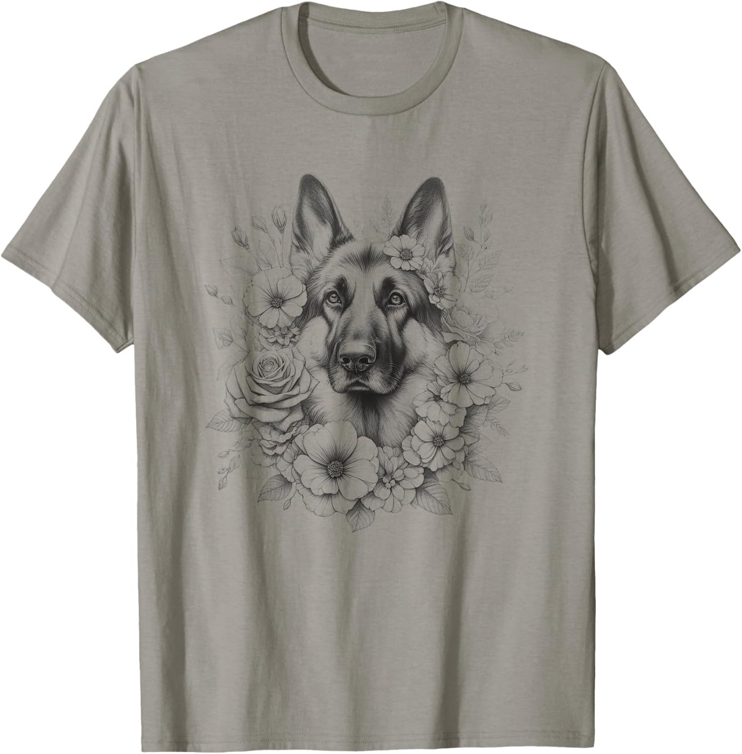 Floral German Shepherd Dog Mom Flower Design T-Shirt