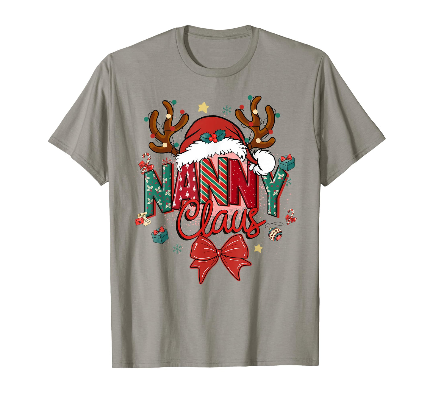 Christmas Nanny Claus Coquette Bow Reindeer Xmas Women T-Shirt