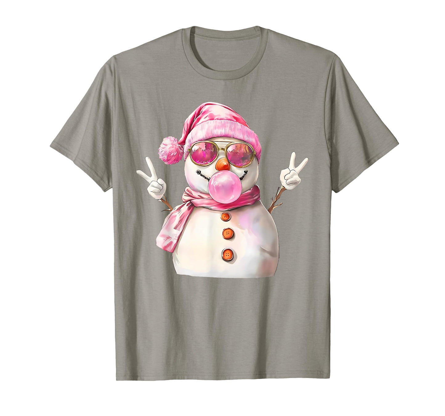 Retro Bubblegum Snowman Selfie Girly Pink Christmas Women T-Shirt